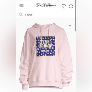 Opening Ceremony Light Pink Hoodie with Navy Floral Patch and Gold Trim